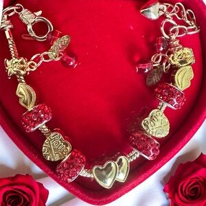 Handmade Elegant Red and Gold Charm Bracelet